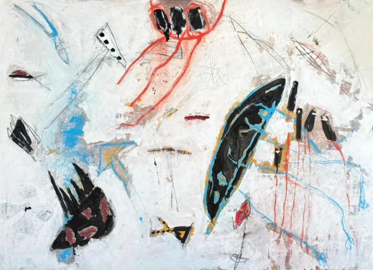WHITE SKY – abstraktus paveikslas, 140×110 cm, mišri technika ant drobės, menininkas Eigirdas Scinskas