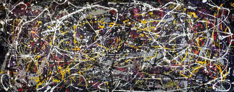 MIDNIGHT SESSION – abstraktus paveikslas, 300×120 cm, akrilas ant drobės, menininkas Eigirdas Scinskas