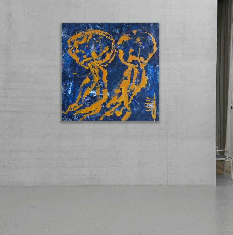 Couple – abstraktus paveikslas, 147×147 cm, akrilas ant drobės, menininkas Eigirdas Scinskas