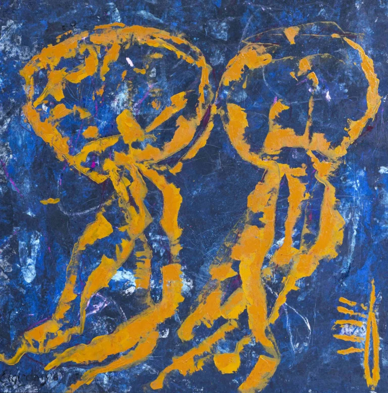 Couple – abstraktus paveikslas, 147×147 cm, akrilas ant drobės, menininkas Eigirdas Scinskas