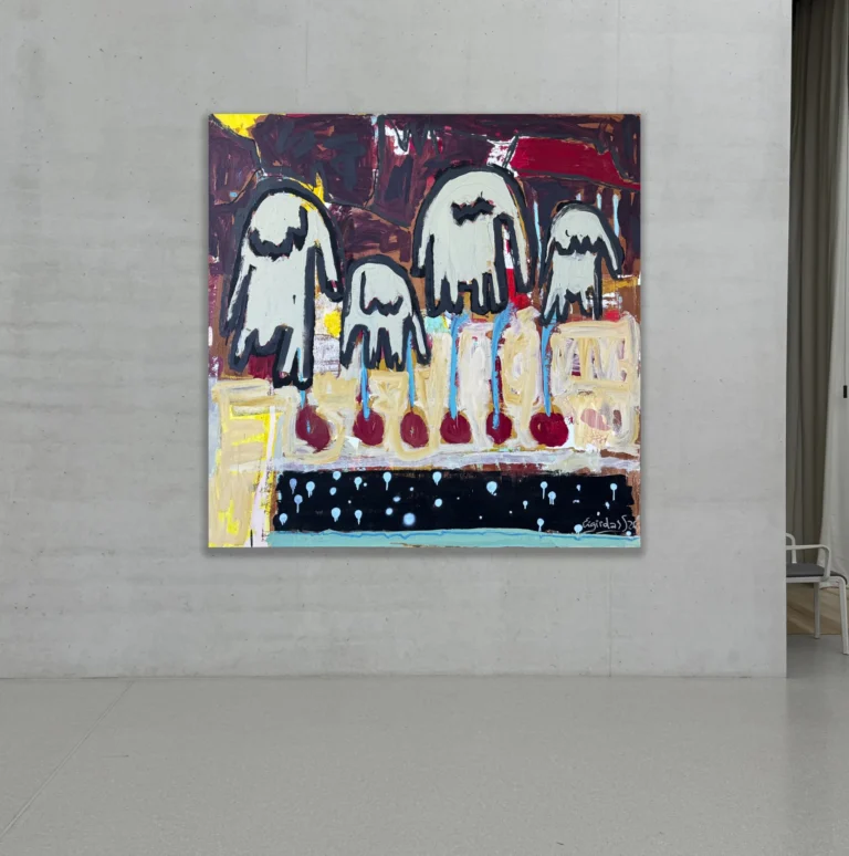 Rolling Elephants – abstraktus paveikslas, 190×190 cm, akrilas ant drobės, menininkas Eigirdas Scinskas