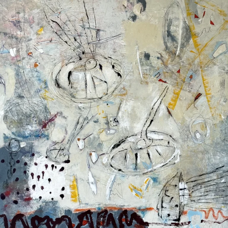 A touch – abstraktus paveikslas, 190×190 cm, mišri technika ant drobės, menininkas Eigirdas Scinskas