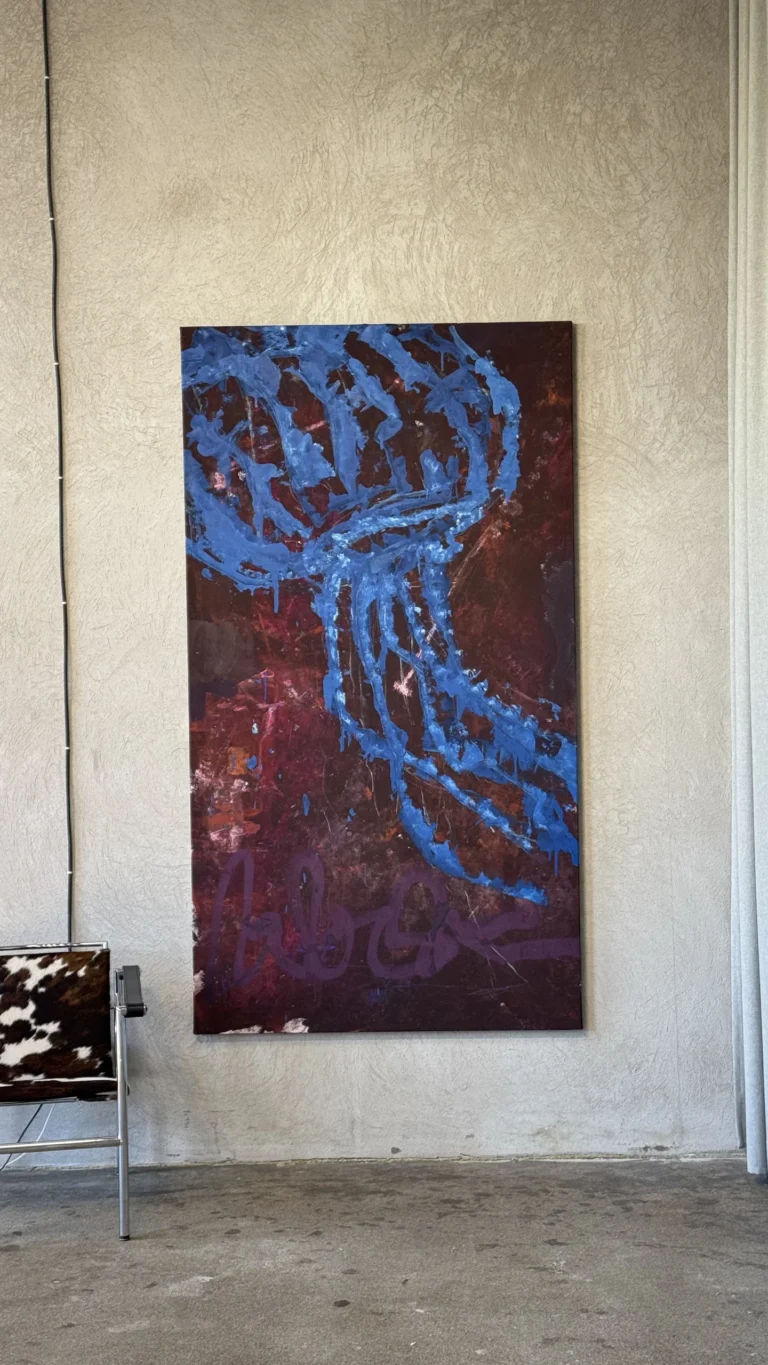 BLUE PULSE – abstraktus paveikslas, 110×200 cm, mišri technika ant drobės, menininkas Eigirdas Scinskas