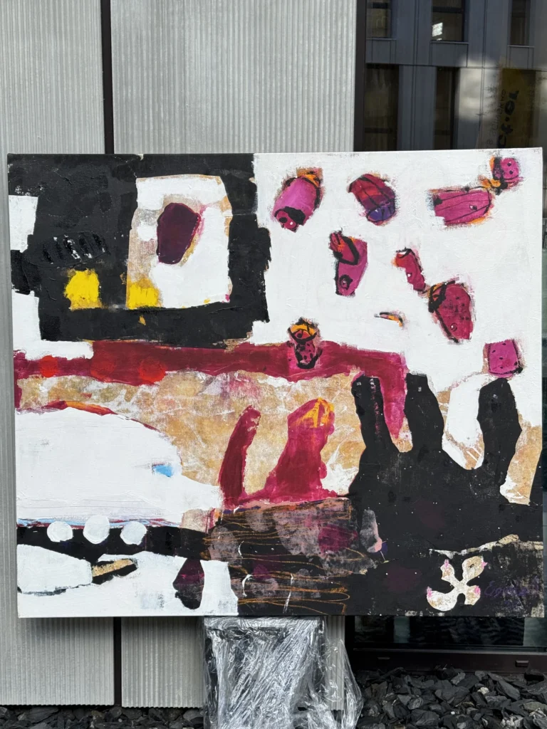 JOYFUL – abstraktus paveikslas, 140×130 cm, akrilas ant drobės, menininkas Eigirdas Scinskas