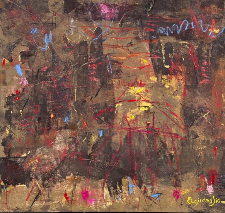 LATE HOUR – abstraktus paveikslas, 147×147 cm, akrilas ant drobės, menininkas Eigirdas Scinskas