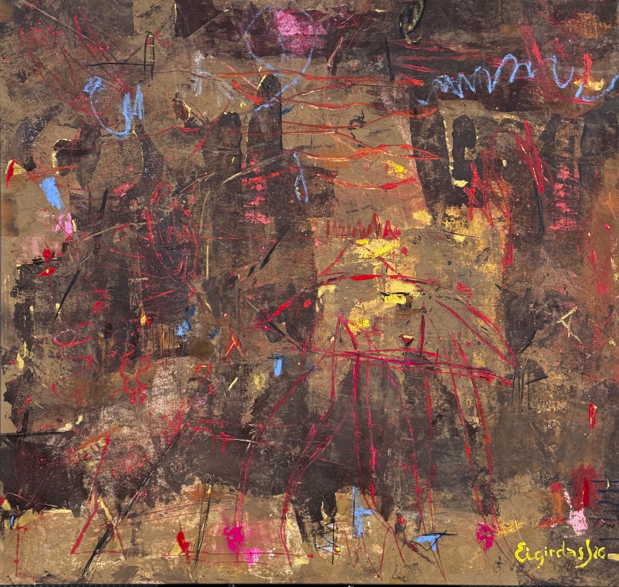 LATE HOUR – abstraktus paveikslas, 147×147 cm, akrilas ant drobės, menininkas Eigirdas Scinskas