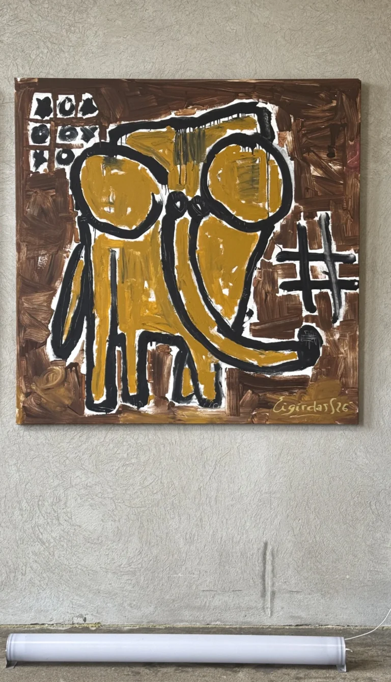PHILOSOPHER – abstraktus paveikslas, 147×147 cm, akrilas ant drobės, menininkas Eigirdas Scinskas